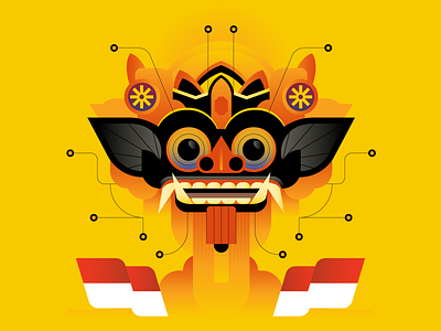 Bali Tech bali barong branding cable creature design digital editorial flag icon illustration indonesia internet island logo monster tech ui vector yellow