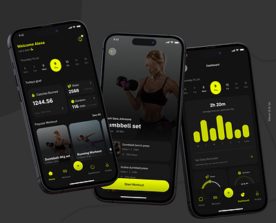 Fitness App | Dark mode app design color theory concept design figma fitness app fitpro mobile app prototype ui uiux user experience