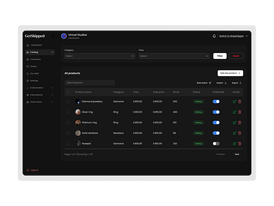 Dropshipper catalog page dark mode concept analytics board catalog page concept dark dark mode dashboard darkmode dash dashboard dashboard ui design dropshipper new reports ui ux