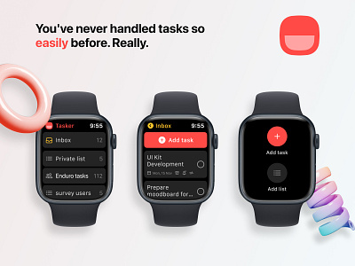 Tasker watch concept app application clean dark design mobile red task tasker todo ui ux uxui watch