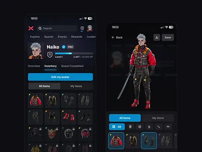 Inventory app avatar collectible community customization esport fan app gaming inventory mobile player profile wearable xbg xborg