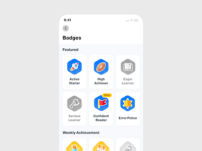 Badges Center - Mobile App achievements app badges gamification illustration mobile ranks rewards ui uidesign