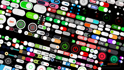 ☑️ 170+ Buttons ON/OFF by econev android app branding buttons design econev evgheniiconev figma graphic design illustration ios lizzardlab logo of on toggle ui vector web website