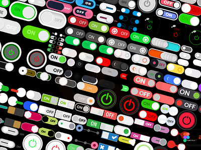 ☑️ 170+ Buttons ON/OFF by econev android app branding buttons design econev evgheniiconev figma graphic design illustration ios lizzardlab logo of on toggle ui vector web website