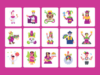 Mardi Gras Icons carnival celebration characters colorful costume dancer decor fat tuesday festival flat design icon set icons illustrator jester mardigras new orleans party people shrove tuesday vector icons