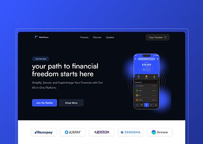 Wealthsync- Fintech landing page design branding graphics landingpage ui websites