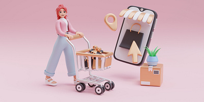 3D Character Illustration of a Shopping Girl 3d 3d art 3d character 3d illustration 3d modeling blender blender art blender modeling character illustration design e commerce girl illustration online shopping people sales shopping website illustration woman