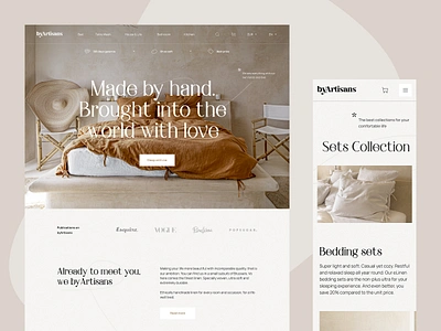 byArtisans - Modern Web Design & Development for Bespoke Bedding clean colors commerce ecomerce graphic design interface marketplace online store promo page tone of voice typography ui ux visual identity web web design