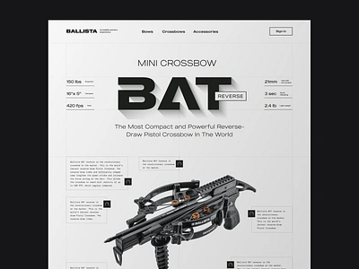 Web concept 3d archery ballista black bow crossbow gray minimalism modern outdoor shadow sport typography ui web concept web design