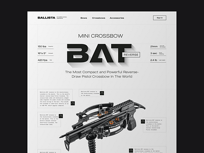 Web concept 3d archery ballista black bow crossbow gray minimalism modern outdoor shadow sport typography ui web concept web design