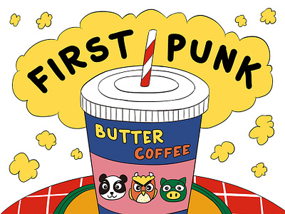 Pankrain Digital Single FIRST PUNK:BUTTER COFFEE album albumcover ambumart artwork band character coffee cover drawing graphic design illustration k pop korean kpop music punk rock