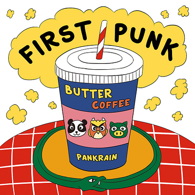 Pankrain Digital Single FIRST PUNK:BUTTER COFFEE album albumcover ambumart artwork band character coffee cover drawing graphic design illustration k pop korean kpop music punk rock