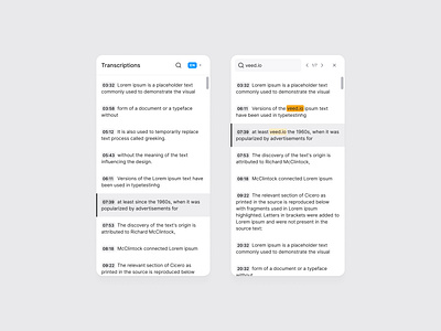 🔍 Searching Transcription app clean editor ios modal modern product product design result search search box search result searching subtitle transcribe transcription video video editor web app widget