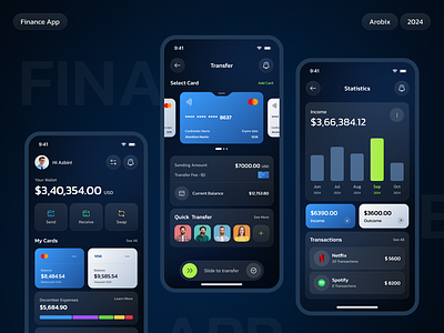 Finance Banking App UI app arobix balance banking card chart defi finance fintech invest md azbin islam mobile mockup onboarding online banking saving ui ux wallet website