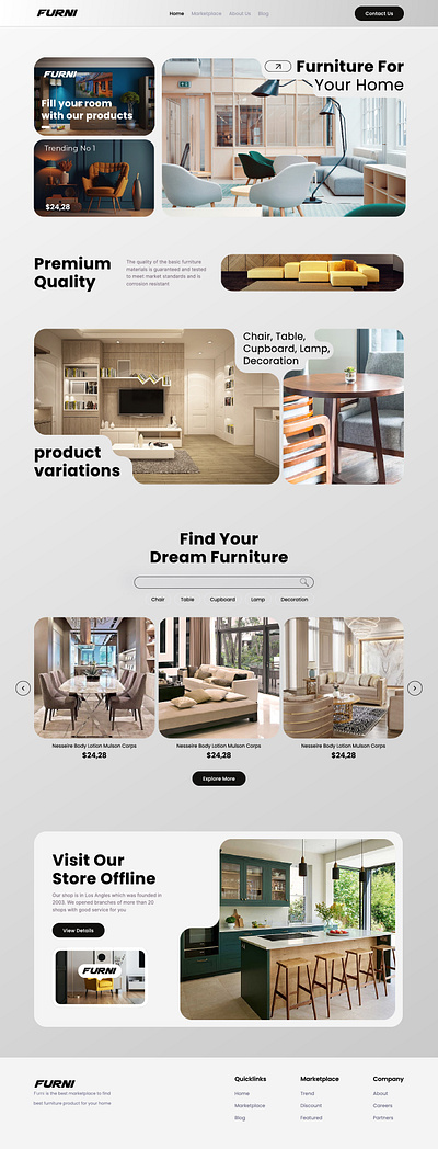 '' Furni '' an Ireland furniture emerging brand UI page adobe illustrator branding design figma graphic design illustration illustrator logo ui vector