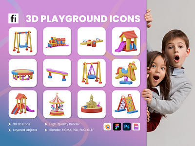 3D Playground Icon Set 3d branding design graphic design illustration ui