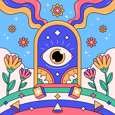 Psychedelic abstract cartoon character colorful design door eyes flower graphic design illustration psychedelic ui