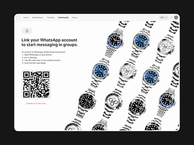 A [UX] C-TDL app connect to whatsapp design e commerce landing page onboarding product design qr code ui ux ux design watches app whatsapp