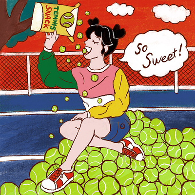 Tennis Ball Snack Illustration activity artwork ball character drawing eating fun graphic design illustration korean outdoor snack sport sports tennis