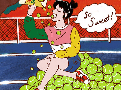 Tennis Ball Snack Illustration activity artwork ball character drawing eating fun graphic design illustration korean outdoor snack sport sports tennis