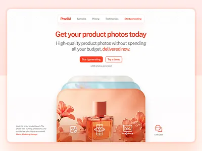 Web design for an AI product photo generator graphic design landing page ui web design