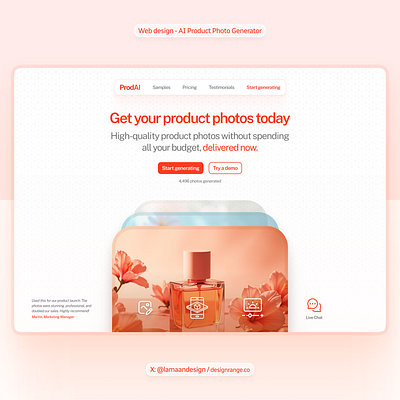 Web design for an AI product photo generator graphic design landing page ui web design