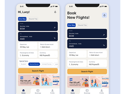 Flight booking App - Home Screen asthetic book aeroplane book flight booking booking system calender date design flight home page mobile app plane simple ticket ticket booking ui ux