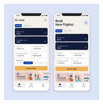 Flight booking App - Home Screen asthetic book aeroplane book flight booking booking system calender date design flight home page mobile app plane simple ticket ticket booking ui ux