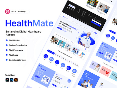 Online Medical Consultation and Prescription Website UI Design case study design figma healthcare case study healthcare ui healthcare ux high fidelity design medical website mobile app ui online consultation prescription design prototype ui uiux design user experience user persona ux ux case study web design wireframing