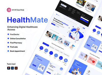 Online Medical Consultation and Prescription Website UI Design case study design figma healthcare case study healthcare ui healthcare ux high fidelity design medical website mobile app ui online consultation prescription design prototype ui uiux design user experience user persona ux ux case study web design wireframing