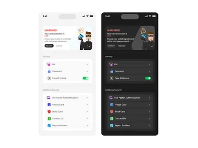 Fintech Card Security Setting Mobile Page app figma mobile ui