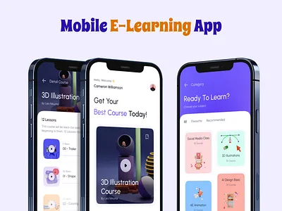 Mobile E-learning App UI Design project 3d animation branding design figma graphic design illustration logo motion graphics ui vector