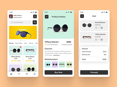 Three Pages of UI Design for Eyewear App app design app screen app ui eyewear app figma product design redesign ui uiux ux