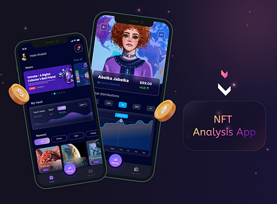 NFT Market Analysis Mobile App UI blockchain blockchain app. branding cryptocurrency analysis digital asset landing page design logo minting nft mobile design responsive design ui user experience. user interface design