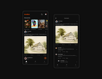 Feed post and comment/reply UI exploration app design figma mobile mobile app socialmedia ui ui design uiux ux ux design