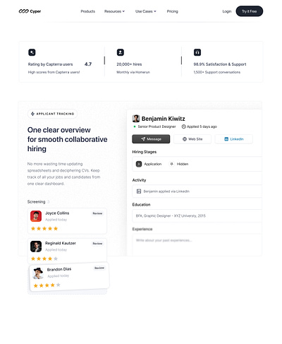 Cyper | Recruitment Web Page dashboard design landing page product product design recruitment saas ui ux web web page