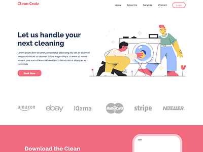 Cleaning Agency Website Landing Page UI Design cleaner company corporate design desktop laundry maid ui