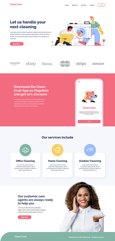 Cleaning Agency Website Landing Page UI Design cleaner company corporate design desktop laundry maid ui