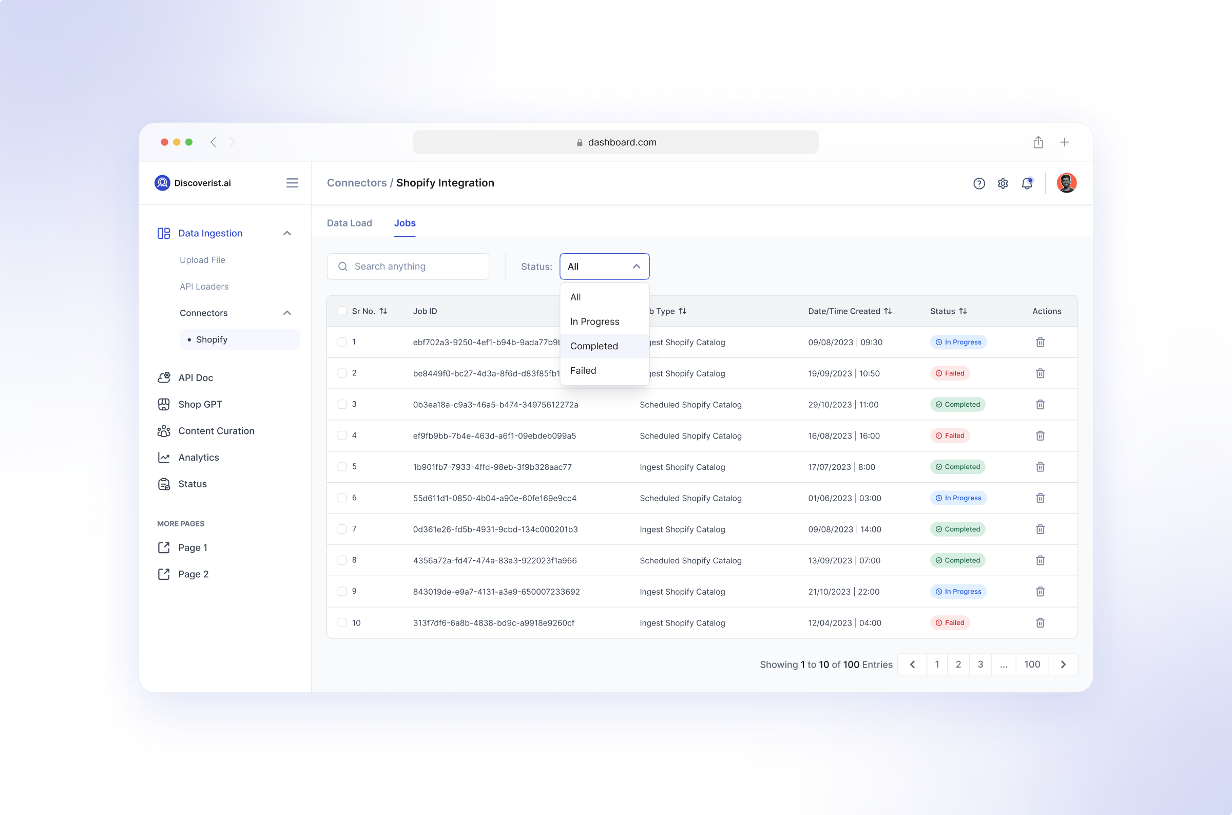 Shopify Integration | Table View admin panel dashboard dashboard design dropdown internal web app product design saas saas web app shopify shopify integration ui uiux user experience user interface