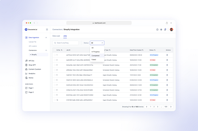 Shopify Integration | Table View admin panel dashboard dashboard design dropdown internal web app product design saas saas web app shopify shopify integration ui uiux user experience user interface