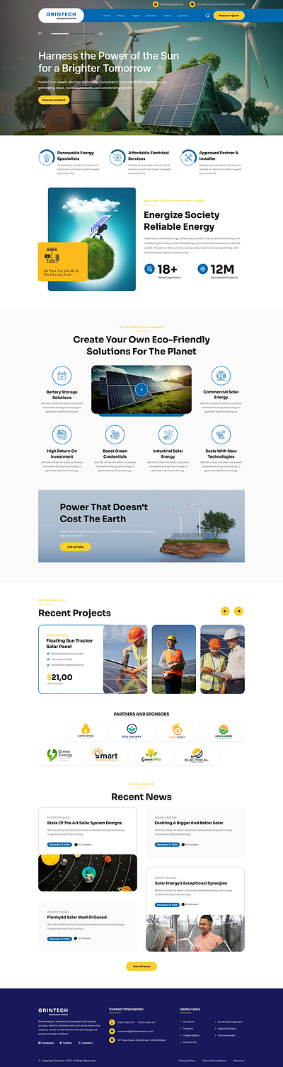 Grintech Renewable System 2024 concept design energy figma greenenergy landingpage photoshop renewableenergy solar solarpanel ui