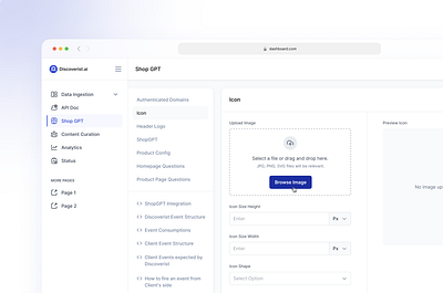 Icon Image Upload | GPT admin panel dashboard design icon dashboard icon upload internal web app product design saas shop gpt shopify shopify integration ui user interface