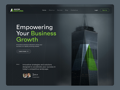 Axiom Ventures Corporate Website building business corporate creative dark blue design dribbble green logo minimal office online business page services typography ui ux web website white