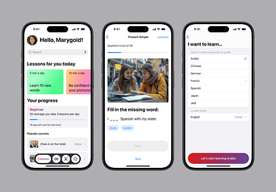 Learning languages App app ui ux