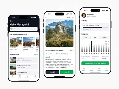 Hiking Mobile App app design climbing guide hike hiking ios mobile app mountains tourism tracking ui ux