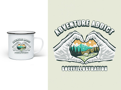 Adventure Addict Hand Drawn Illustration apparel artwork badge design brandmerch camping badge design camping hand drawn camping illustration clothing hand drawn illustration illustration merchandise t shirt clothing vintage clothing t shirt