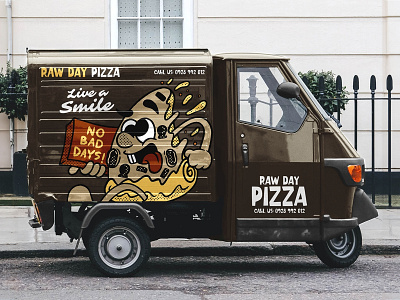 Raw Day Pizza Design branding design download free freebie identity logo mockup mockups piaggio pizza psd t shirt template truck typography