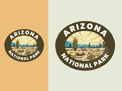 Arizona National Park Badge Design american continent apparel arizona badge design brandmerch clothing hand drawn illustration illustration key tag design merchandise national park patch design retro design sticker badge