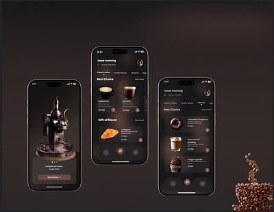 Coffee Shop Application aesthetic animation blackwhite coffee shop graphic design mobile app ui ux vintage