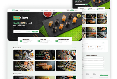 Fusion Intro - Sushi Restaurant Landing Page Design client work customer reviews design dribbble showcase exclusive deals food delivery food service fresh food landing page responsive design sushi design sushi landing page sushi restaurant sushi ui ui uiux uiux design user interface visual design web design